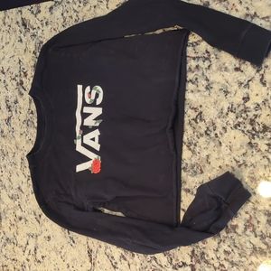 Vans woman's crop top, black with roses, size Medium.